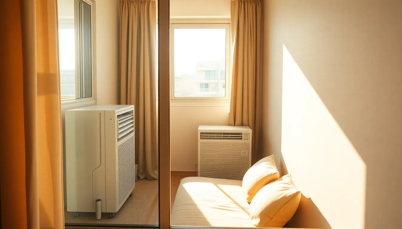 시원한 바람을 뿜어내는 에어컨과 쾌적한 실내 풍경